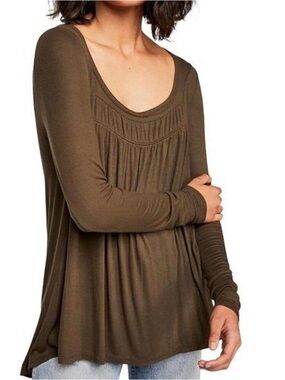 We The Free Olive Love Valley Long Sleeve Scoop Neck Top